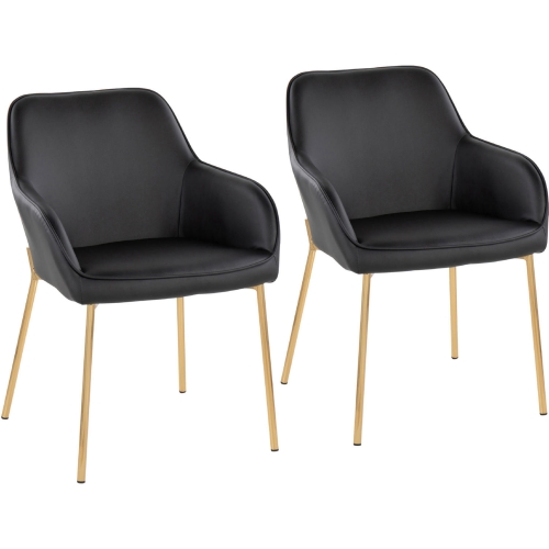 Daniella Dining Chair in Black Leatherette & Gold Steel (Set of 2)